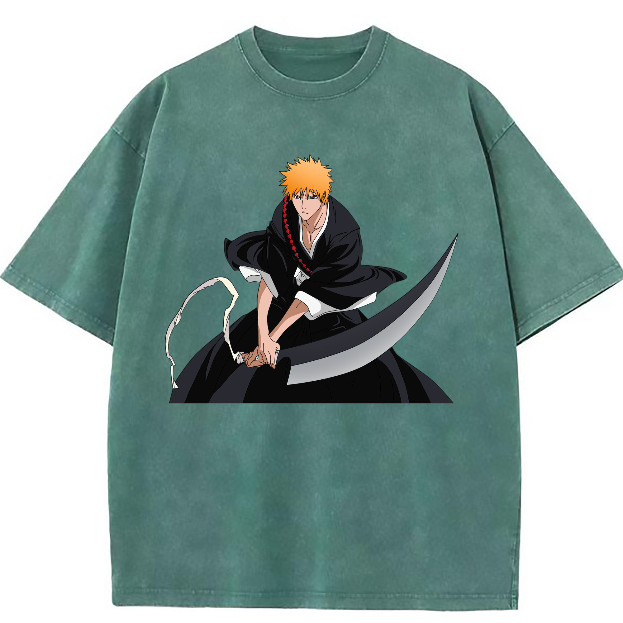 （画像用） ブリーチ 黒崎一護（くろさき いちご）BLEACH Kurosaki Ichigo 綿100% ヴィンテージ風 半袖Tシャツ（フロントプリント）